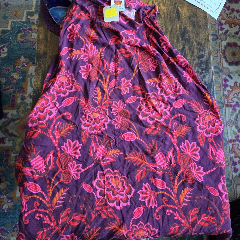 Anthropologie Plum Maxi Skirt with Pink and Orange Floral Embroidery